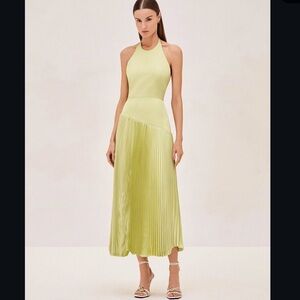 Alexis Lemon Halter Pleated Midi Dress
